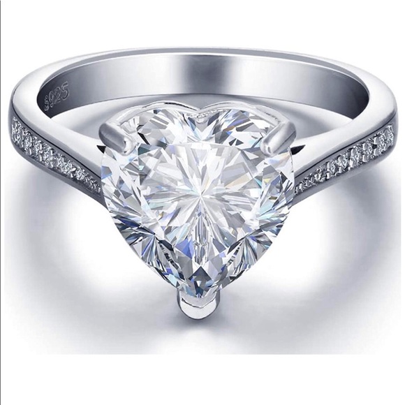 .925 Sterling Silver Heart Shaped Solitaire Ring 6 - Picture 3 of 6